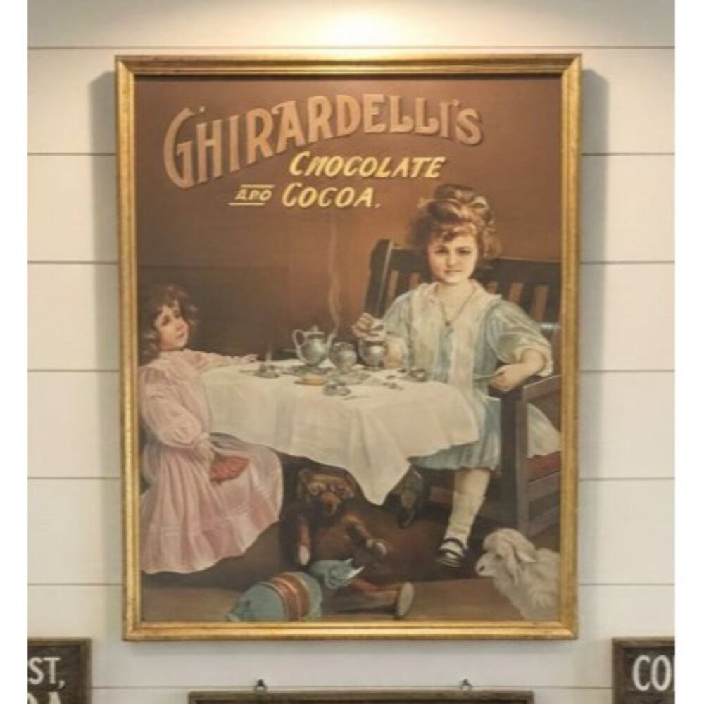 Vintage  Antique Ghirardelli Chocolate & Cocoa Advertisement Framed 17.5"X12.5"